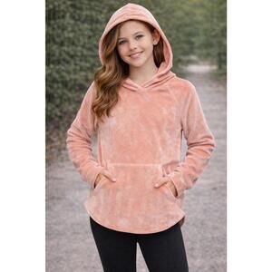 DSG Girls Velour Hoodie Pink Size L